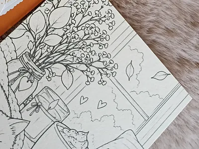 Coloriage d’un bouquet près d’une fenêtre